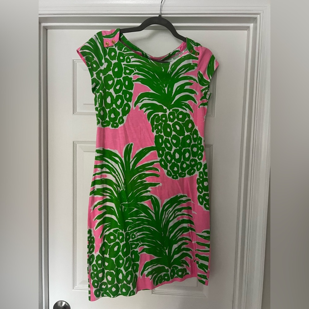 Lilly Pulitzer Green and Pink Cotton Short Sleeve dress